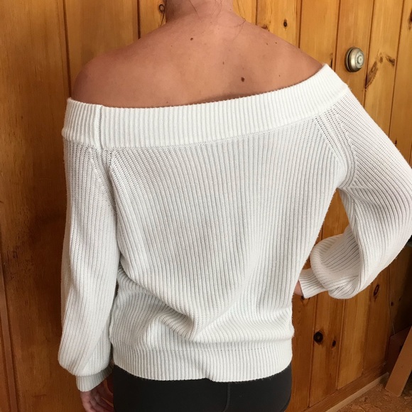 White Off The Shoulder Knit Sweater Top - Picture 2 of 5